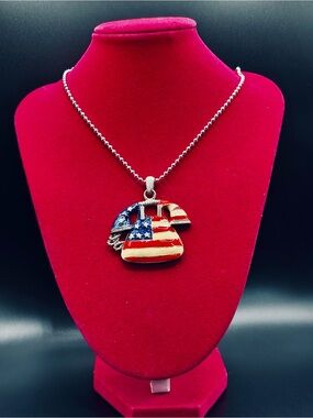 Vintage American Flag phone Pendant Necklace Red, White & Blue patriotic